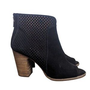 Lucky Brand Lamia Open Peep Toe Ankle Boots Booties Size 11M Black Suede